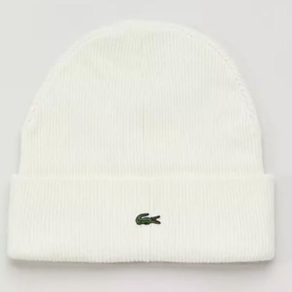 LACOSTE MEN & WOMEN LOGO BEANIE CUFFED HAT SKULL CAP 100% WOOL ONE SIZE NWOT - Picture 1 of 8
